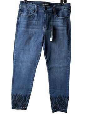 NWT Size 8 Liverpool The Ankle Skinny Jeans Dark Wash Embroidered Hem